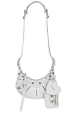 Balenciaga XS Le Cagole Sparkling Shoulder Bag in Silver, view 1, click to view large image.