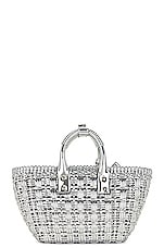 Balenciaga Xs Bistro Basket Bag in Silver, view 3, click to view large image.