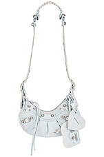 Balenciaga Xs Washed Denim Le Cagole Shoulder Bag in Pale Blue, view 1, click to view large image.