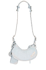Balenciaga Xs Washed Denim Le Cagole Shoulder Bag in Pale Blue, view 3, click to view large image.