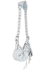 Balenciaga Xs Washed Denim Le Cagole Shoulder Bag in Pale Blue, view 4, click to view large image.