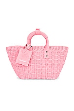 Balenciaga Xs Bistro Basket Bag in Sweet Pink & White, view 3, click to view large image.