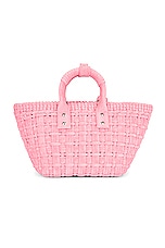 Balenciaga Xs Bistro Basket Bag in Sweet Pink & White, view 4, click to view large image.