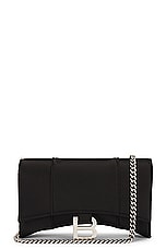 Balenciaga Hourglass Satin Wallet On Chain in Black, view 1, click to view large image.