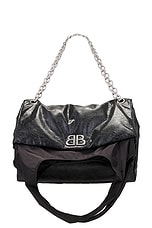 Balenciaga Monaco Large Chain Bag in Black & Black, view 6, click to view large image.