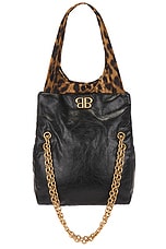 Balenciaga Monaco Small Chain Bag in Black & Leopard, view 1, click to view large image.