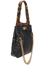 Balenciaga Monaco Small Chain Bag in Black & Leopard, view 4, click to view large image.