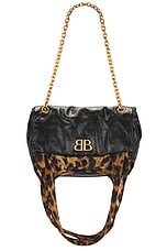 Balenciaga Monaco Small Chain Bag in Black & Leopard, view 6, click to view large image.