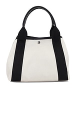 Balenciaga Navy Revamp Small Tote Bag in Natural & Black, view 3, click to view large image.