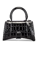 Balenciaga XS Embossed Croc Hourglass Top Handle Bag in Black, view 3, click to view large image.