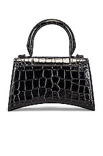 Balenciaga XS Embossed Croc Hourglass Top Handle Bag in Black, view 4, click to view large image.