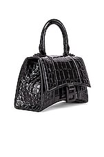 Balenciaga XS Embossed Croc Hourglass Top Handle Bag in Black, view 5, click to view large image.