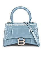 Balenciaga XS Hourglass Top Handle Bag in Blue Grey, view 1, click to view large image.