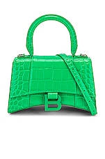 Balenciaga XS Hourglass Top Handle Bag in Vivid Green, view 1, click to view large image.