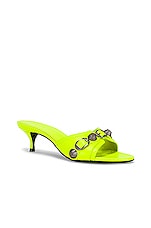 Balenciaga Cagole Mules in Fluo Yellow & Palladium, view 2, click to view large image.
