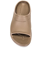Balenciaga Pool Crocs Slides in Beige, view 4, click to view large image.