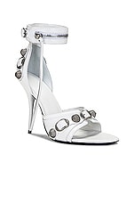 Balenciaga Cagole Sandal in Optic White & Aged Nickel, view 2, click to view large image.