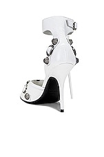 Balenciaga Cagole Sandal in Optic White & Aged Nickel, view 3, click to view large image.