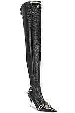 Balenciaga Cagole Over the Knee Boot in Black & Crystal, view 2, click to view large image.