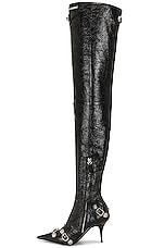 Balenciaga Cagole Over the Knee Boot in Black & Crystal, view 5, click to view large image.