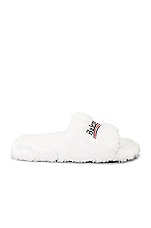 Balenciaga Furry Slide in White, view 2, click to view large image.