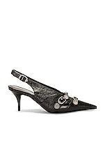 Balenciaga Cagole Sling Pump in Black & Aged Nickel, view 1, click to view large image.