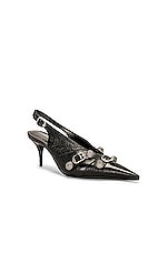 Balenciaga Cagole Sling Pump in Black & Aged Nickel, view 2, click to view large image.