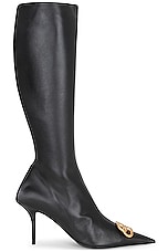 Balenciaga Square Knife BB Boot in Black & Gold, view 1, click to view large image.