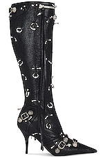 Balenciaga Cagole Pierced Boot in Black & Silver, view 1, click to view large image.