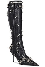 Balenciaga Cagole Pierced Boot in Black & Silver, view 2, click to view large image.
