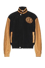 Bally Varsity Jacke in Black & Deserto, view 1, click to view large image.