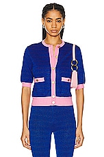 Bally Short Sleeve Cardigan in Marine, view 1, click to view large image.