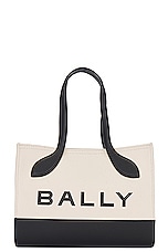 Bally Bar Tote Bag in Natural & Black, view 3, click to view large image.