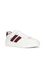 Bally Rebby Sneaker in White & Bally Red, view 2, click to view large image.
