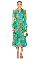 HEMANT AND NANDITA Azra Shirt Buckle Belt Dress in Teal Floral, view 1, click to view large image.