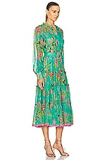 HEMANT AND NANDITA Azra Shirt Buckle Belt Dress in Teal Floral, view 2, click to view large image.