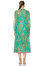 HEMANT AND NANDITA Azra Shirt Buckle Belt Dress in Teal Floral, view 3, click to view large image.