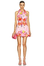 HEMANT AND NANDITA Rosa Belt Buckle Short Dress in Pink Floral, view 1, click to view large image.