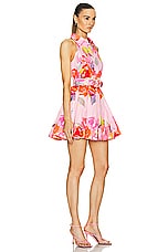 HEMANT AND NANDITA Rosa Belt Buckle Short Dress in Pink Floral, view 2, click to view large image.