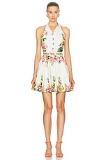HEMANT AND NANDITA Taha Buckle Belt Short Dress in White Floral, view 1, click to view large image.