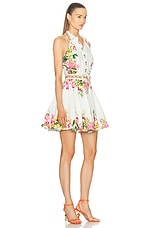 HEMANT AND NANDITA Taha Buckle Belt Short Dress in White Floral, view 2, click to view large image.