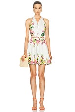 HEMANT AND NANDITA Taha Buckle Belt Short Dress in White Floral, view 4, click to view large image.