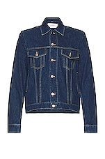 Bianca Saunders Lexxus 23 Denim Jacket in Mid Blue, view 1, click to view large image.