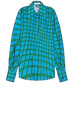 Bianca Saunders Lamont Button Down in Blue & Green Grid Print, view 1, click to view large image.