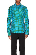 Bianca Saunders Lamont Button Down in Blue & Green Grid Print, view 3, click to view large image.