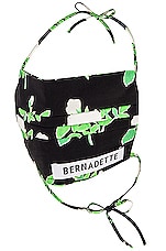 BERNADETTE Mask in White Painted Rose on Black, view 1, click to view large image.