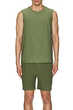 Beyond Yoga Featherweight Freeflo Muscle Tank in Moss Green Heather, view 3, click to view large image.