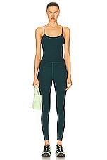 Beyond Yoga Spacedye Uplevel Midi Jumpsuit in Midnight Green Heather, view 1, click to view large image.