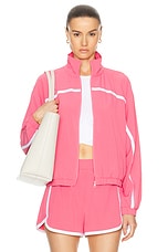 Beyond Yoga Go Retro Jacket in Pink Horizon & True White, view 1, click to view large image.