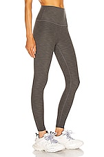 Beyond Yoga Heather Rib High Waisted Midi Legging in Smoke Grey Heather, view 2, click to view large image.